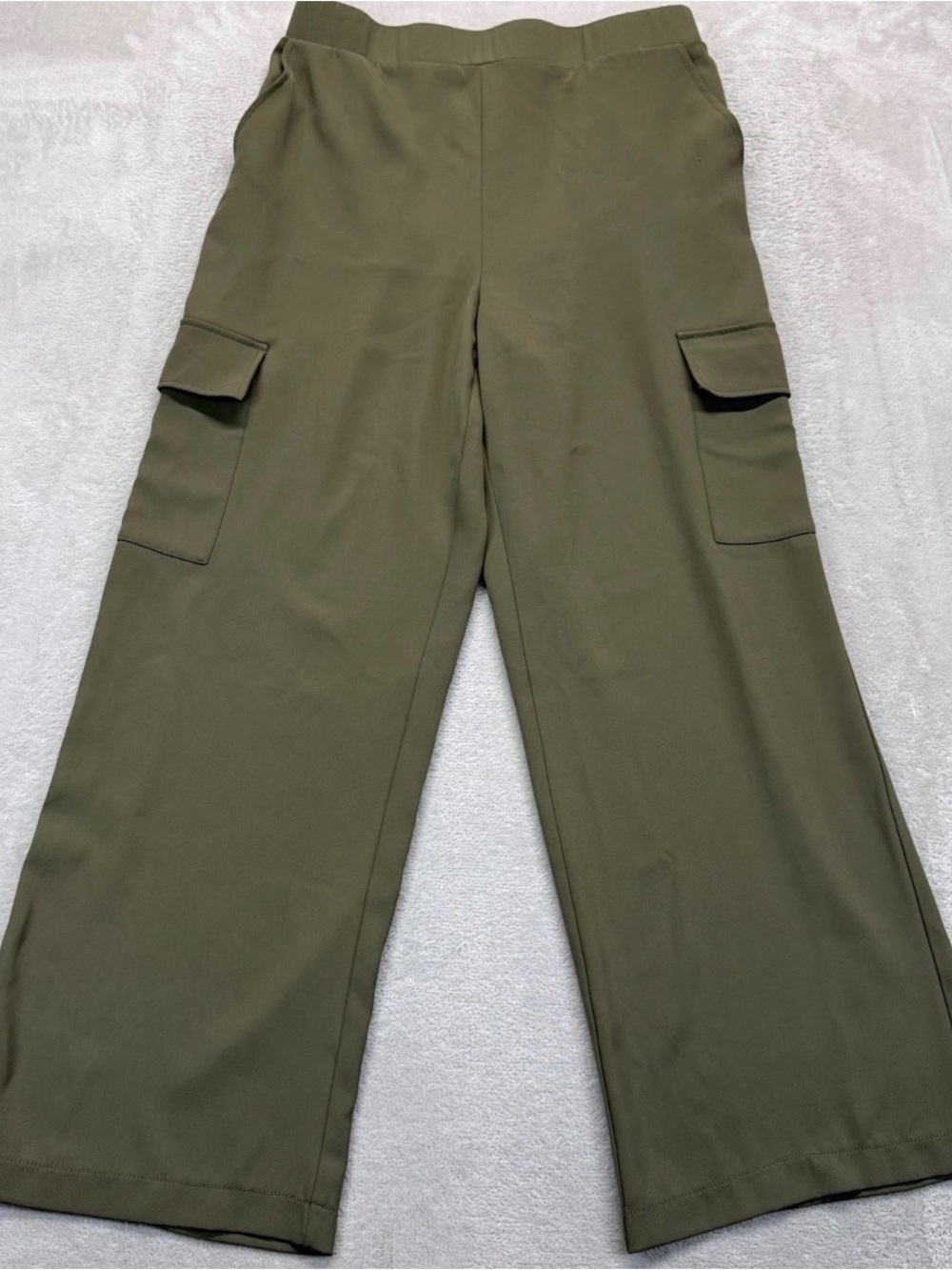 MELLODAY Pants Women's Large Olive Green Cargo Wide Leg Elastic Waist Trousers